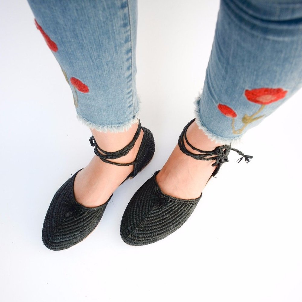 Handmade Rafia Dorsay Flats Sandals - Picture 3 of 8